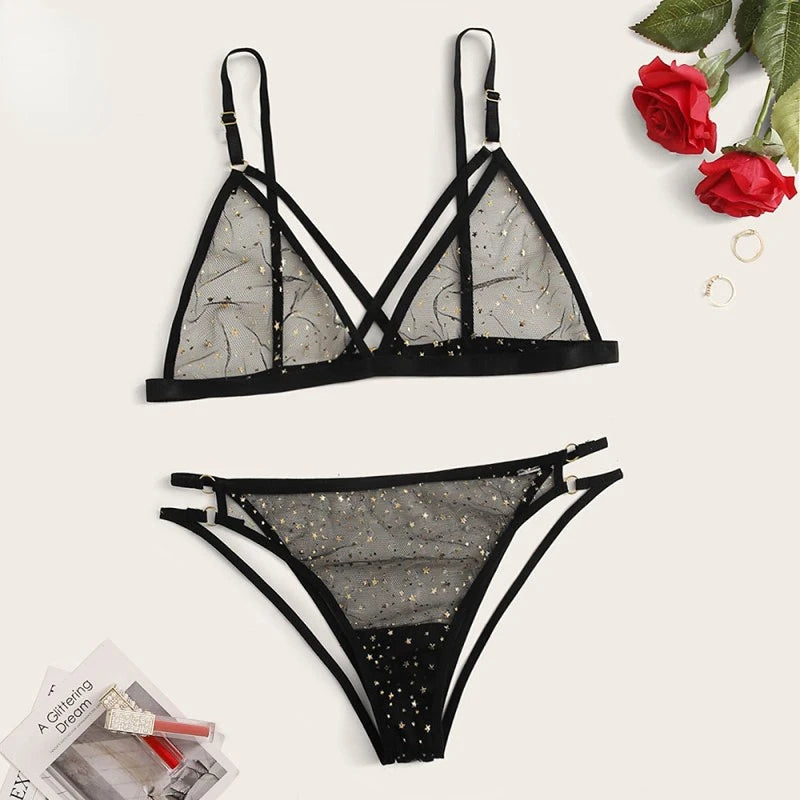 LEECHEE Transparent Sexy Lingerie Set Lace Sexy For Women Gauze Underwear Sexy Bra And Panty Set Erotic Ladies Underwear Set