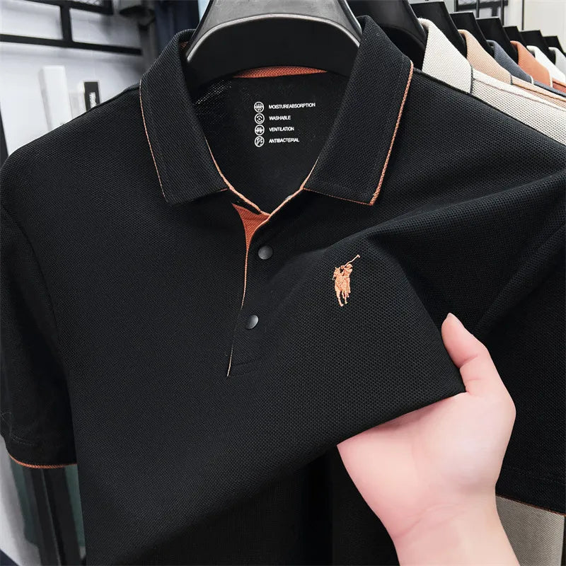 100% cotton high-end lapel comfortable short sleeved embroidered polo shirt for men's summer new fashion casual versatile top