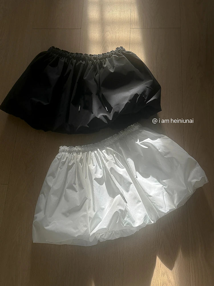 「MD」Retro Puffy Skirt Dstring Bloomer High Waist Slimming Elastic Waist f-length ort Skirt Sweet Sle Polyester Fiber
