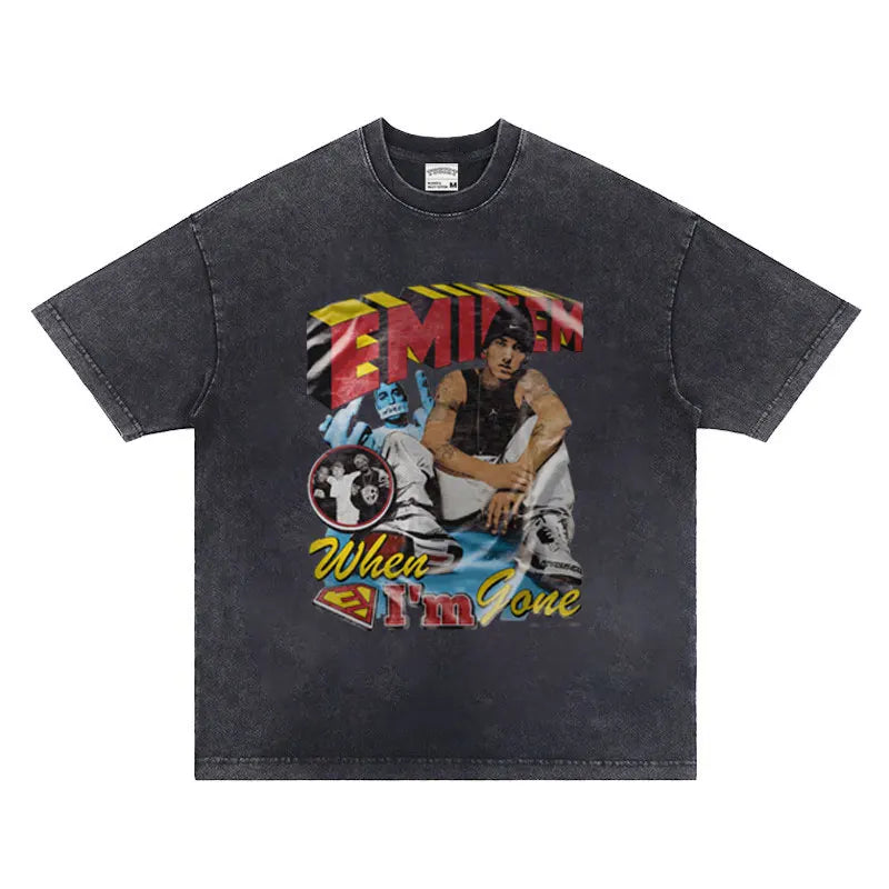 Rapper Eminem Vintage Wash T-shirts Men Women's Streetwear Oversized Short Sleeves T Shirts Hip Hop Harajuku Washable T-shirt