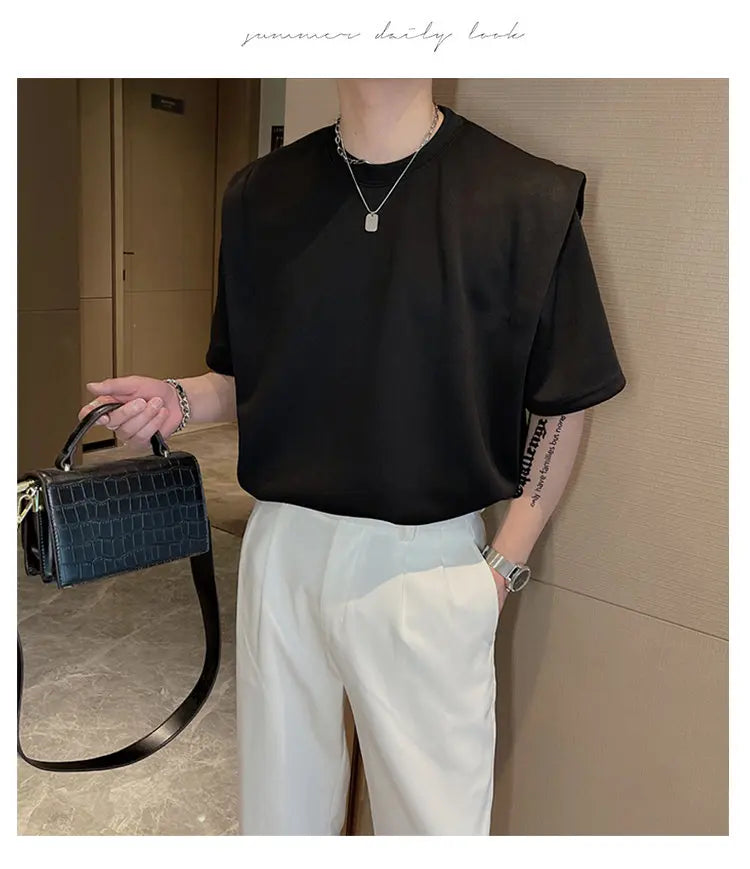 Summer Short Sleeve T-shirt Men Fashion Black White Oversized T Shirt Men Streetwear Korean Loose Round Neck Tshirt Mens Top