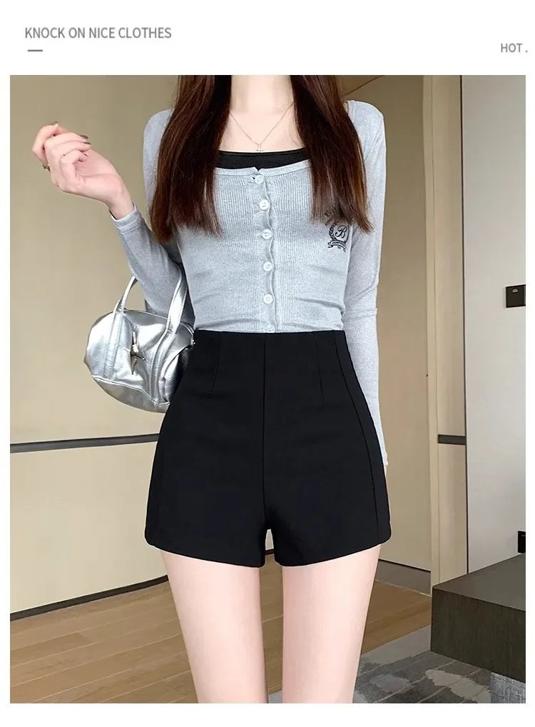 Women's High-waisted Petite Black Outer Wear Shorts 2024 Summer New Style Lost Underwear Cheeky Curvy Hot Pants