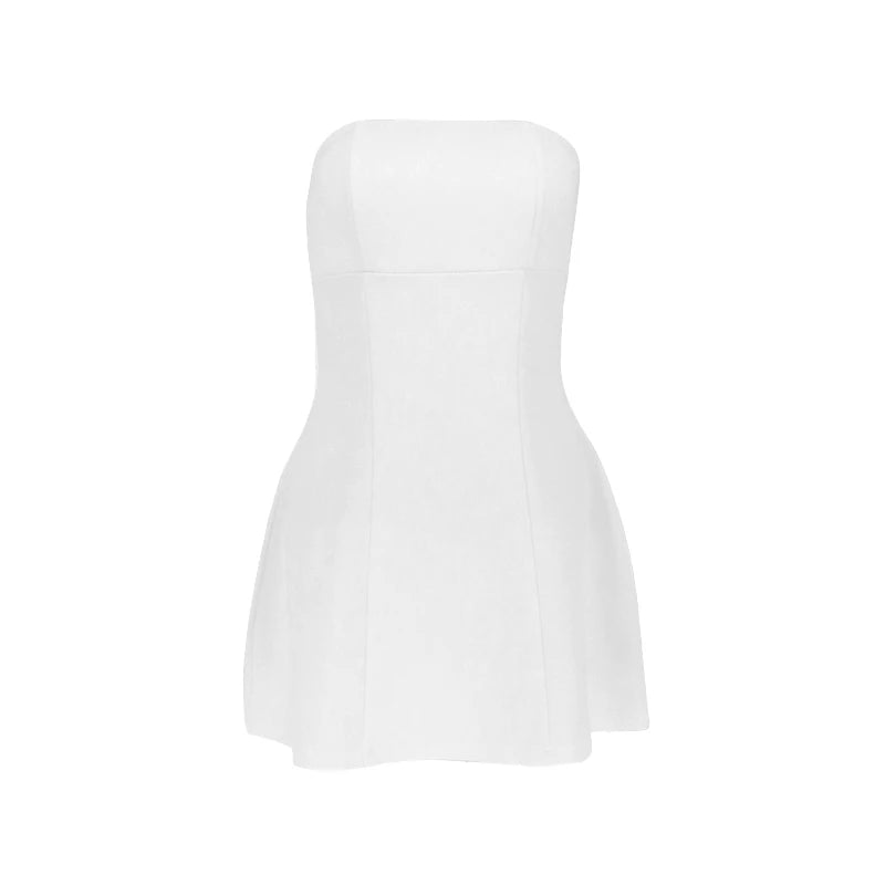 Strapless A-Line Dress Women's Summer New Solid Fashion Sleeveless Sexy Off Shoulder Dresses Bodycon Elegant Club Party Dresses