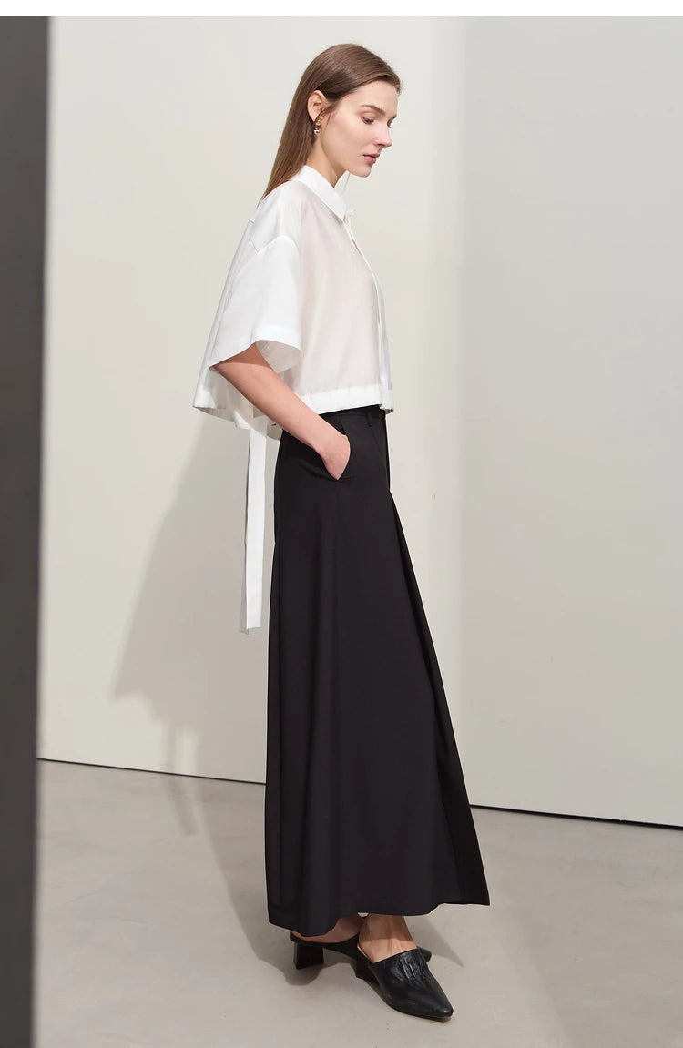 Amii Minimalism 2024 Women Shirt Summer New Lapel Casual Loose Short Belt Female Drop Sleeves Solid Fashion Blouse Tops 12452020