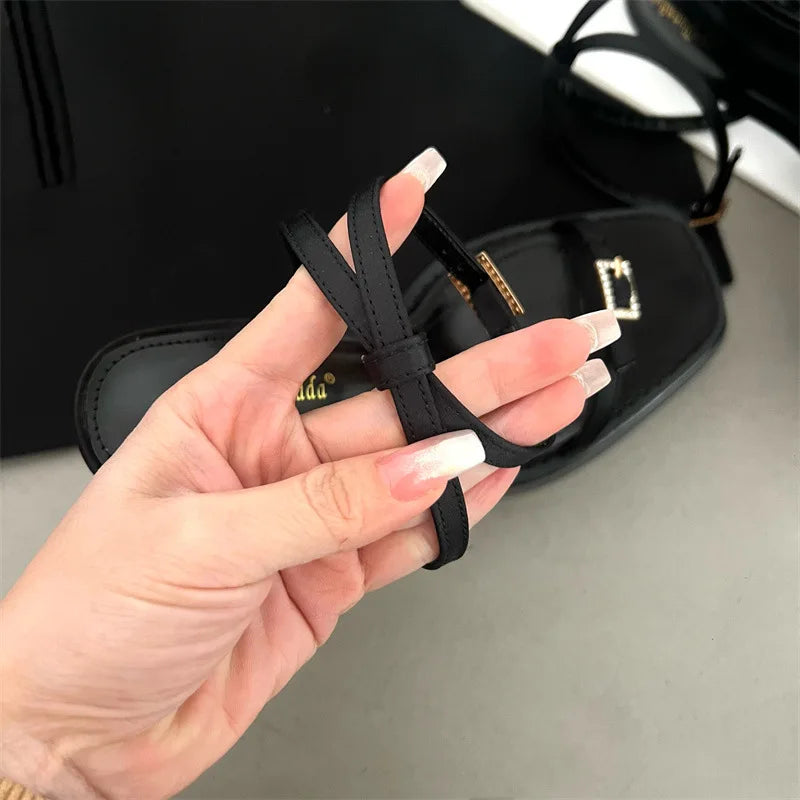 New High-heeled Women's Shoes with Square Toe and Straight Buckle Thick Heel Platform Sandals Shoes for Women