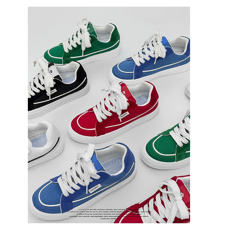 Men's Casual Canvas Shoes Spring Trendy Sports Leisure Skateboarding Shoes Student Low Top Flat Laced Breathable Sneakers