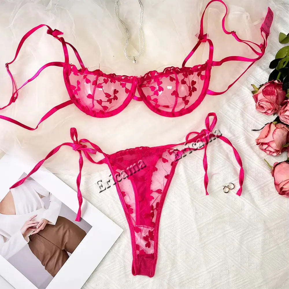 Transparent Floral Sexy Bra And Panties Set Lace Lingerie Set Ultrathin Bra Briefs Set Solid Erotic Lingerie For Women