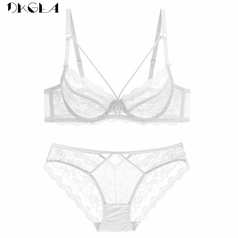 Green Bra and Panties Sets Ultrathin Brassiere Sexy Underwear Set Transparent Bras Plus Size Women Lace Lingerie Set Embroidery