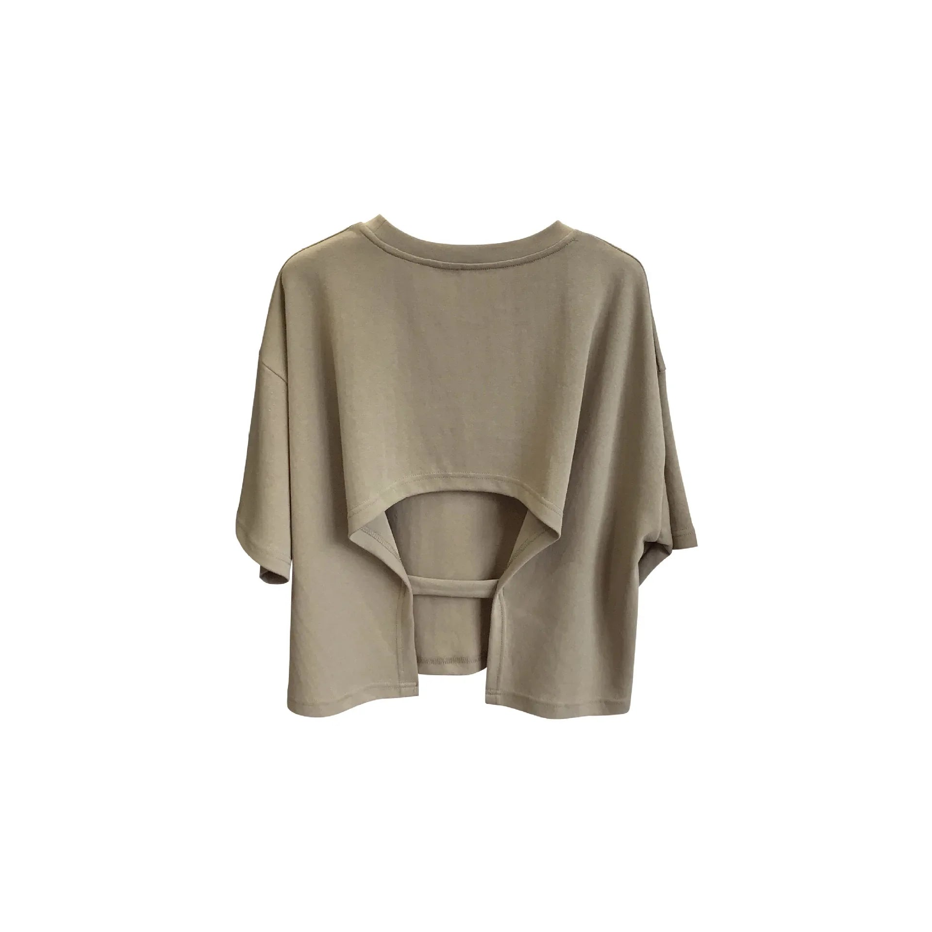 Trendy Women's Open-Back Cropped T-Shirt Sweet Spicy Style Korean Version 2023 Summer New Round Neck Loose Fit Short Sleeves Top