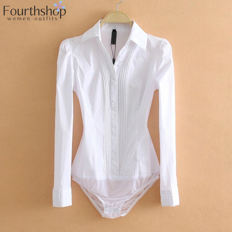 Elegant Bodysuits Female Fashion 2024 Long Sleeve Body Shirts Women Formal Office Lady White Blouses Work Rompers Clothes Outfit