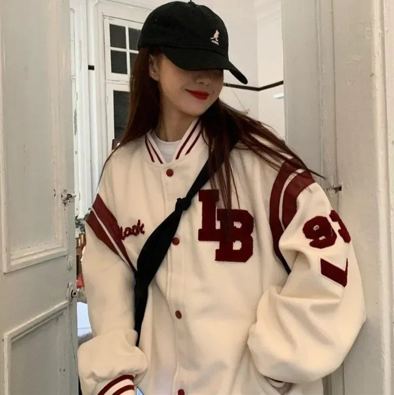 American high street embroidery baseball jacket Y2K retro autumn and winter stitching design men's and women's motorcycle jacket