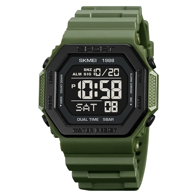 SKMEI 1988 Digital Sport Watch for Men LED Display Military Countdown Military Wristwatches Waterproof Mens Reloj Hombre 1628