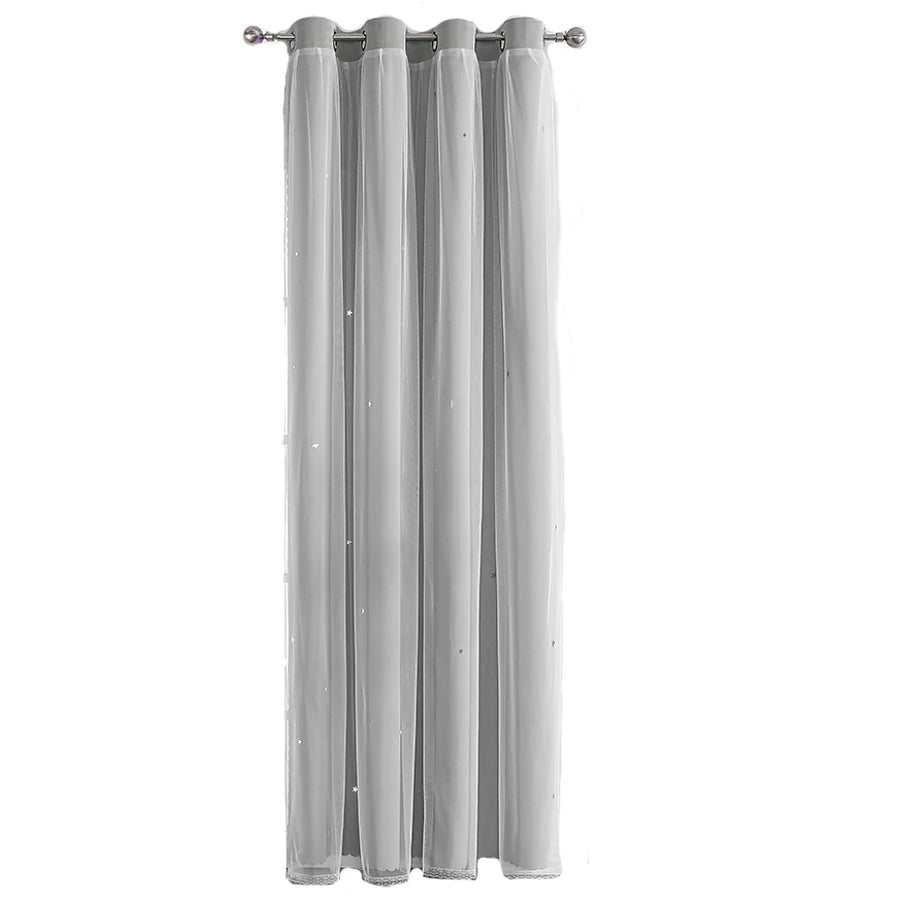 1Pc/2Pcs Girls Double Layer Hollow Out Stars Curtains Princess Romantic Bedroom Decor