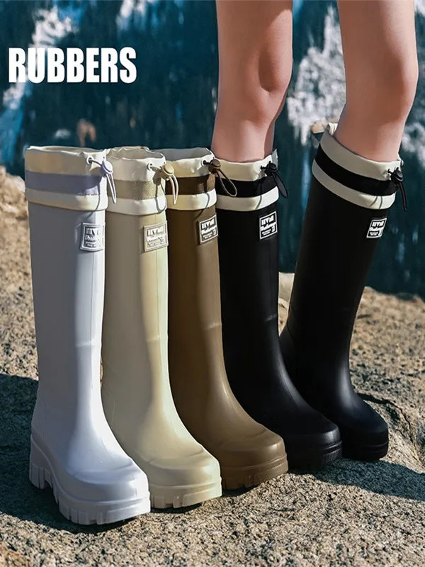 Japanese Sle High Tube Dstring Rain Boots Thi Bot Waterproof ort Tube Rain Boots for Rainy Days Outdoor Wear Elas...