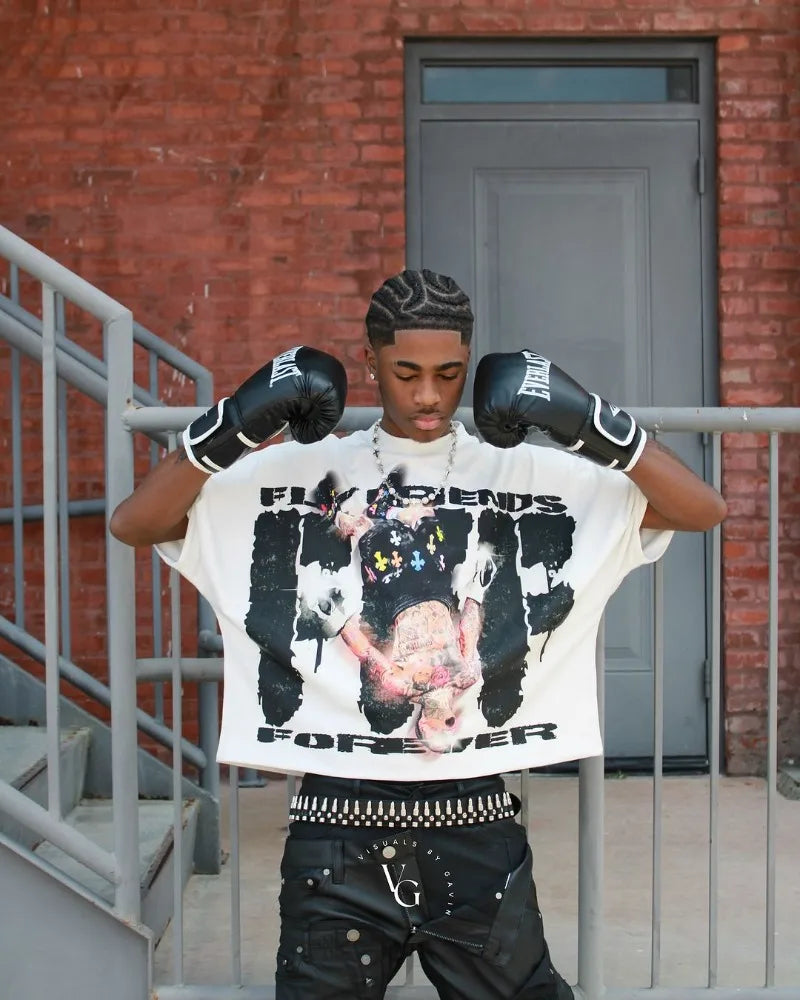 Y2k American Street Retro Cartoon Animation Printed Short-sleeved High Street Hip-hop Loose Casual Oversized Round Neck T-shirt