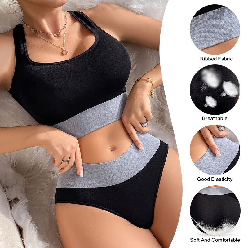 2pcs Seamless Women Panties And Bras Underwear Set Low Rise Breathable Comfortable Female Underpants Sports Lingerie Set