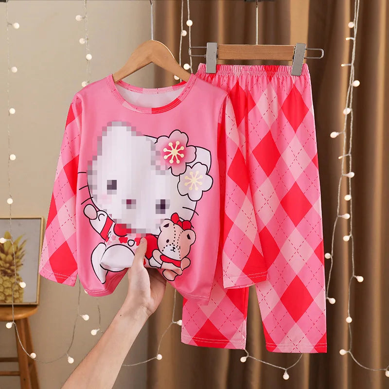 Sanrio Kuromi My Melody Children Pajamas Kawaii Pochacco Cinnamoroll Pure Cotton Long Sleeve Sleepwear Cartoon Kid Home Suit Set