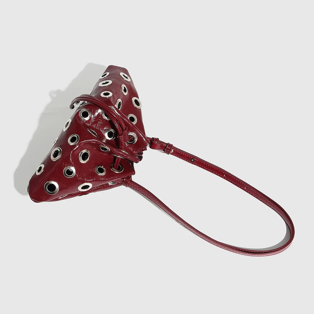Women Metal Stud Y2k Shoulder Bag Large Capacity Retro Hollow Handbag Drawstring Crossbody Bag Shopping Vacation Handbag