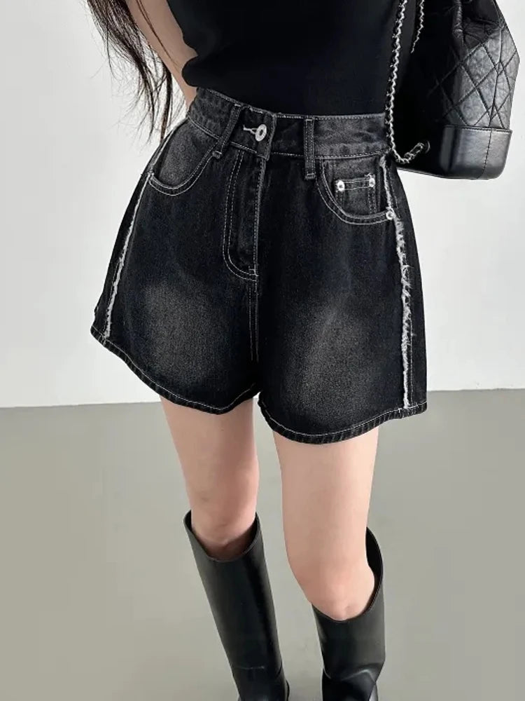 Retro Waed Distred High Waist Wide Leg Jeans orts Casual Sle A-Line Loose Fit Summer Denim orts for Women