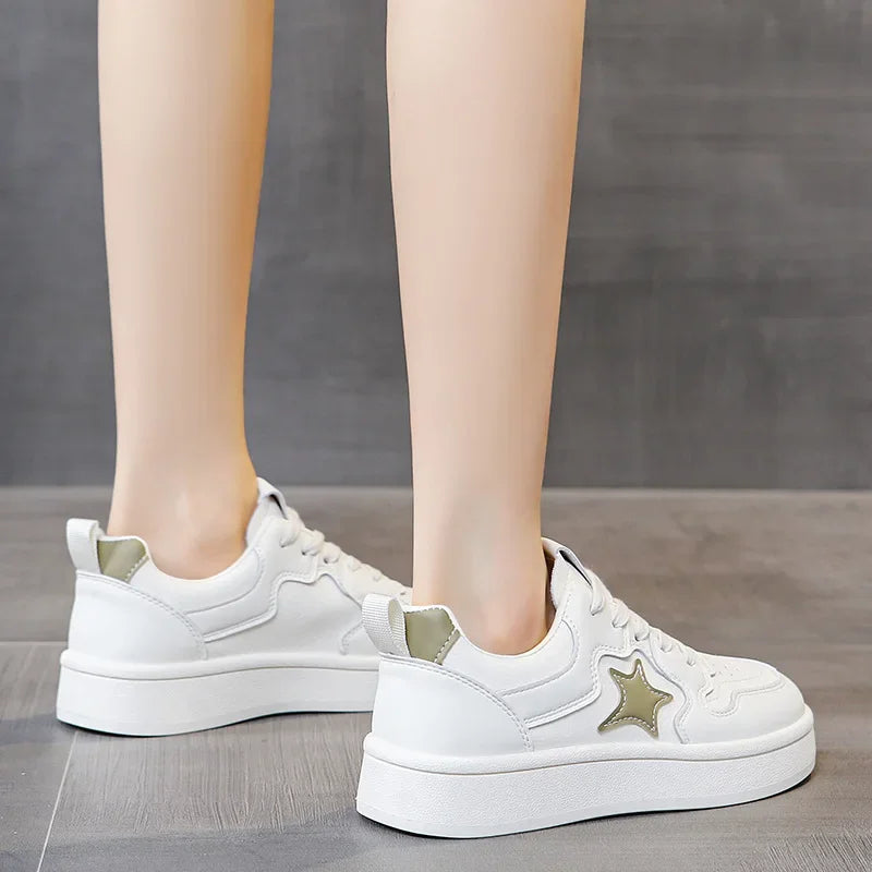 Women's Star Design Thick Bottom Sneakers Soft Sole Student Low Top Shoes Breathable Polyurethane Upgraded Spring 2025