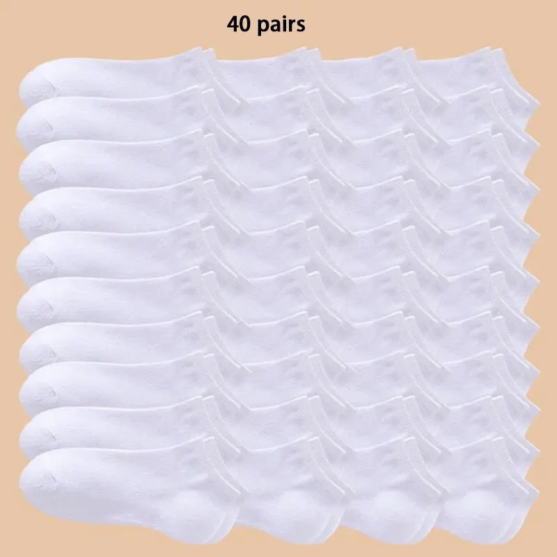 Unisex 40/20/10 Pairs of Solid Color Socks, Soft and Lightweight Ankle Socks, WOMEN'S Casual Boat Socks, Low Cut Ankle Socks