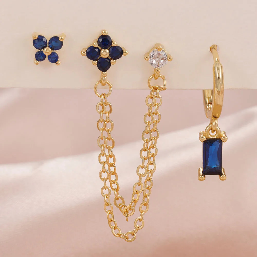 3PCS Exquisite Stainless Steel 12 Constellation Birthstone Earrings Set for Woman Cartilage Piercing Earrings Fashion Jewelry