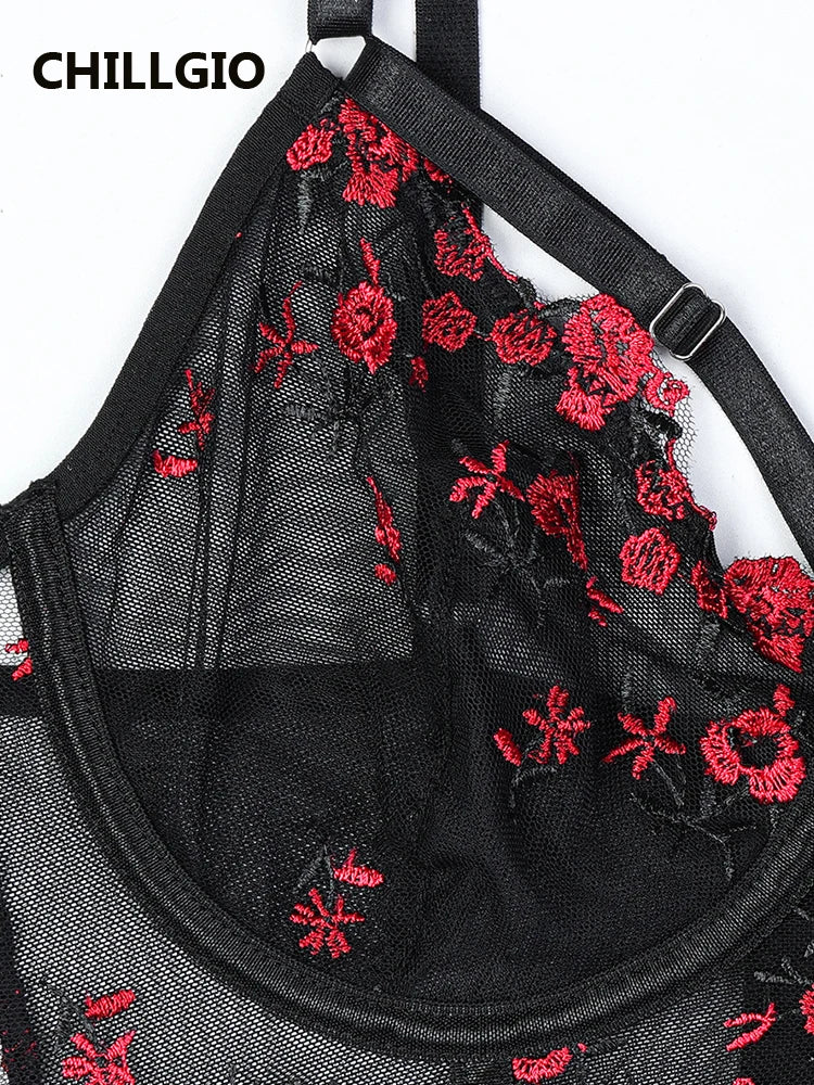 CHILLGIO Women Lingeries Sexy Hot Embroidery Bra Set Chic and Elegant Women's Ethical Underwear Bodycon Bras Panty Stockings Set