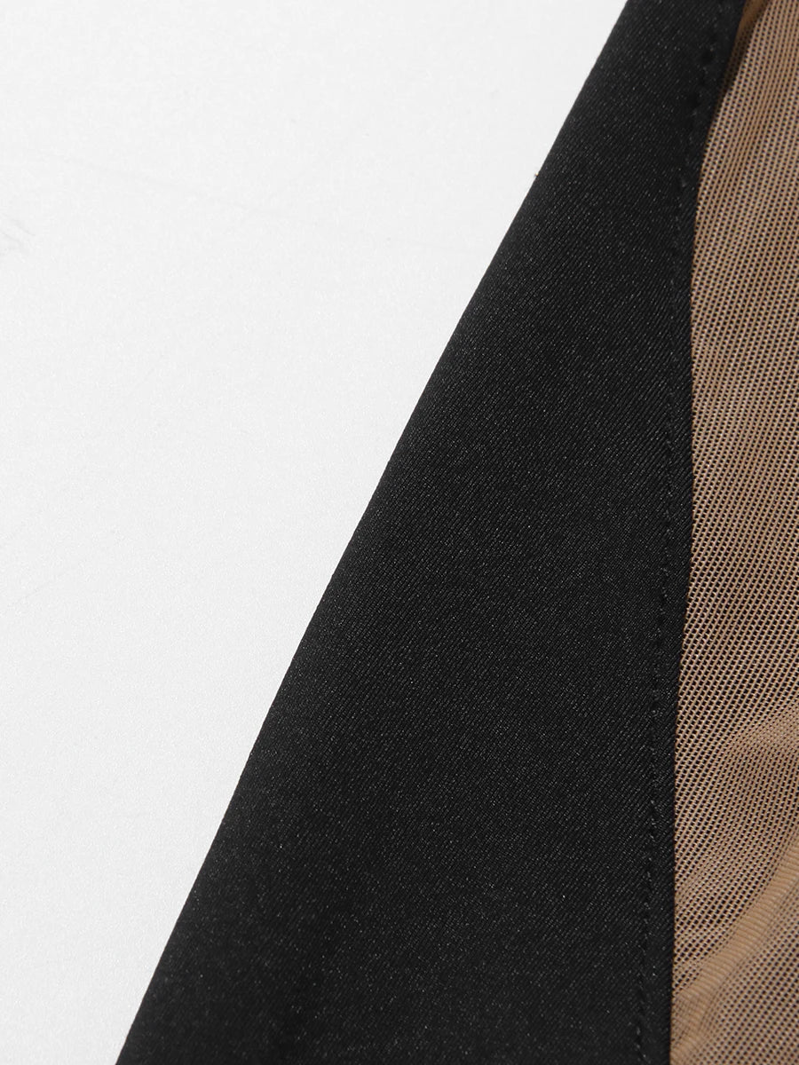 CHICEVER Sexy See Through Jumpsuit for Women Stand Collar Long Sleeve Colorblock Hot Girl Style Playsuit Female Summer Clothing