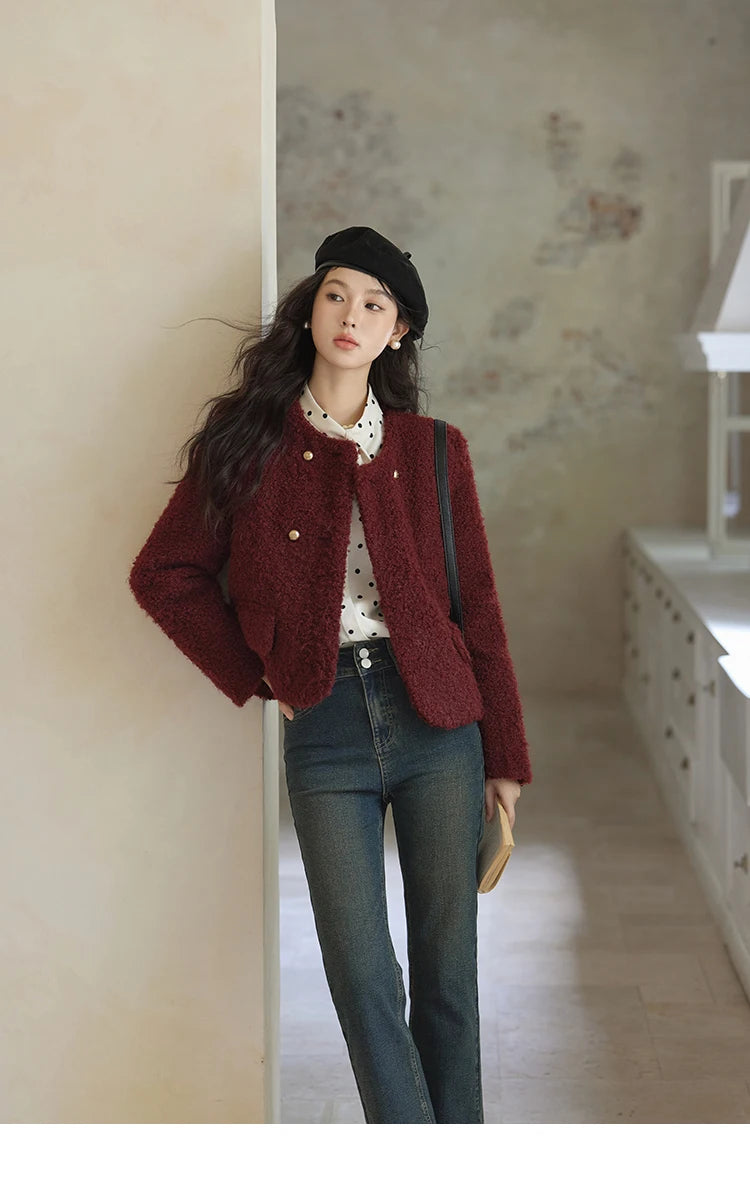 MISHOW Wave Point Long Sleeve Brushed Blouse Rabbit Ear Collar 2024 Winter Women Clothes Temperament Thickened Shirts MXD56X1697