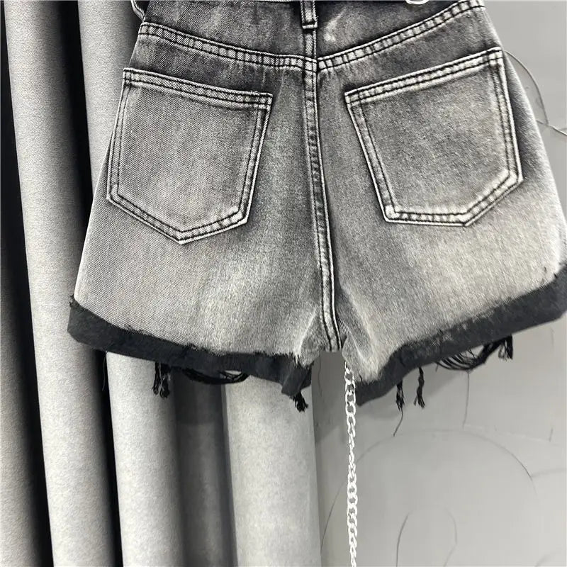 female fashion casual summer cool women denim booty Shorts high waists fur-lined leg-openings sexy short Jeans in gray