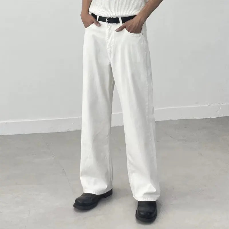 Retro White Jeans Men Women Loose Drapey Straight Leg Long Trousers Trendy Spring Autumn Waed Denim Pants Casual Straight Cut