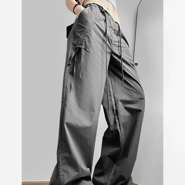 American Style Women's Summer Cargo Pants With Bowmint Green Drawstring Casual Bell Bottoms New 2024 Fashion Trend Long Pants