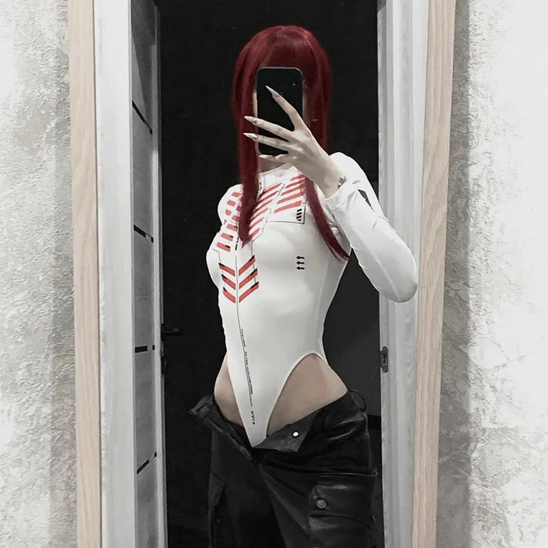 Letters Printing Sexy Bodysuit Lingerie Hot Tops For Women Y2k Clothes Long Sleeve Body Feminino One-pieces Festival Outfits