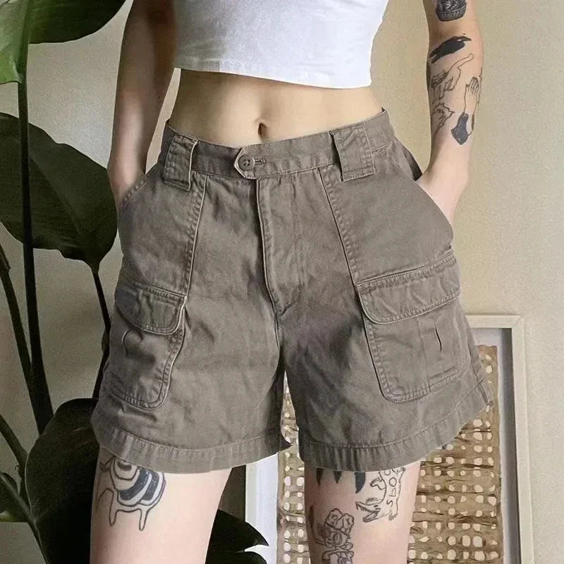 Y2k Vintage Streetwear Cargo Denim Shorts Women American Retro Harajuku Solid Loose Jeans Casual Pocket 2024 Summer Chic
