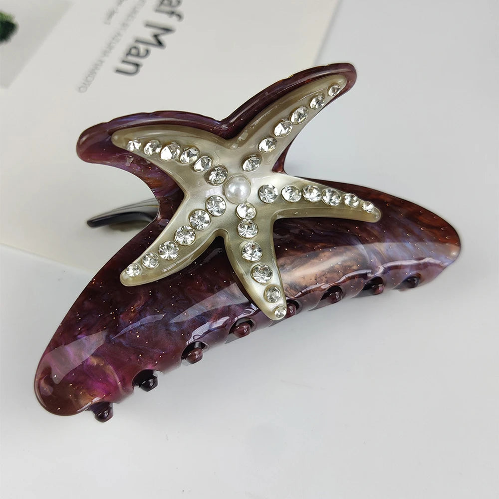 Sea Series Large Hair Claws Clip Diamond Starfish Conch Hair Clips Acetate Hair Accessories Handmade