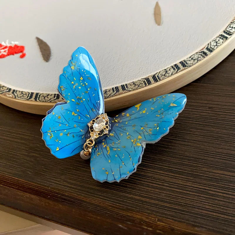 Fairy Dark Blue Gradient Butterfly Shiny Duckbill Hair Clips for Women Pastoral New Premium Dreamy Fashion Luxury Accessories