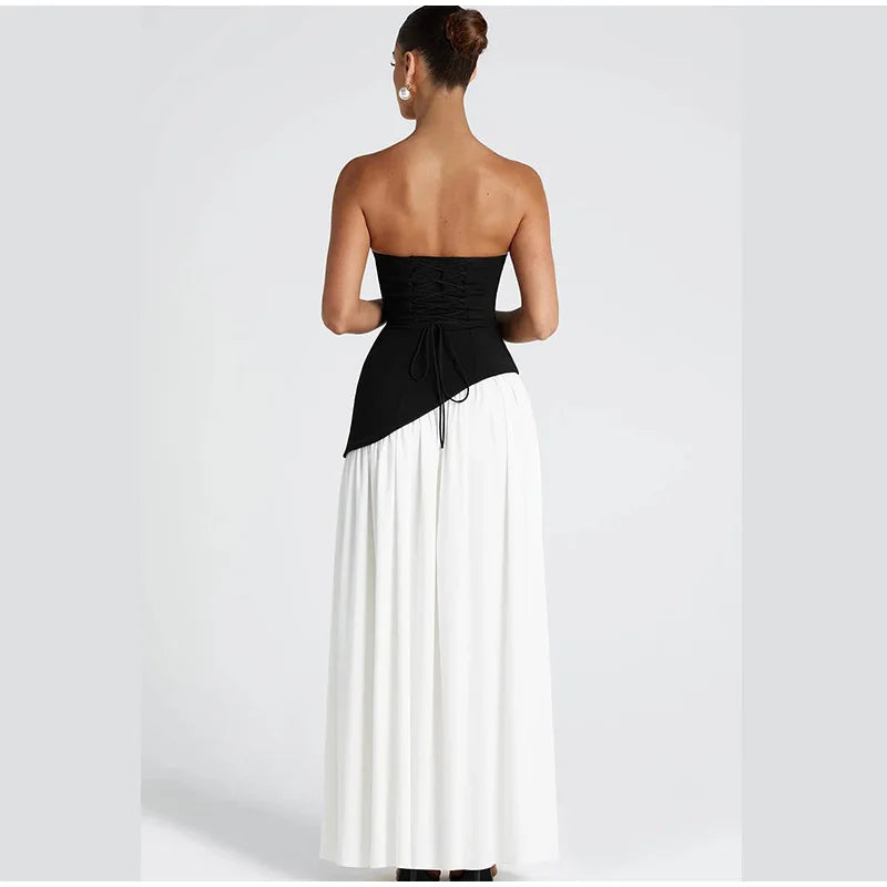 Butter Yellow Scarf Neck Split Long Dress Women Elegant Strapless Slim Fit High Waist Vestidos 2025 Lady Evening Party Gowns New