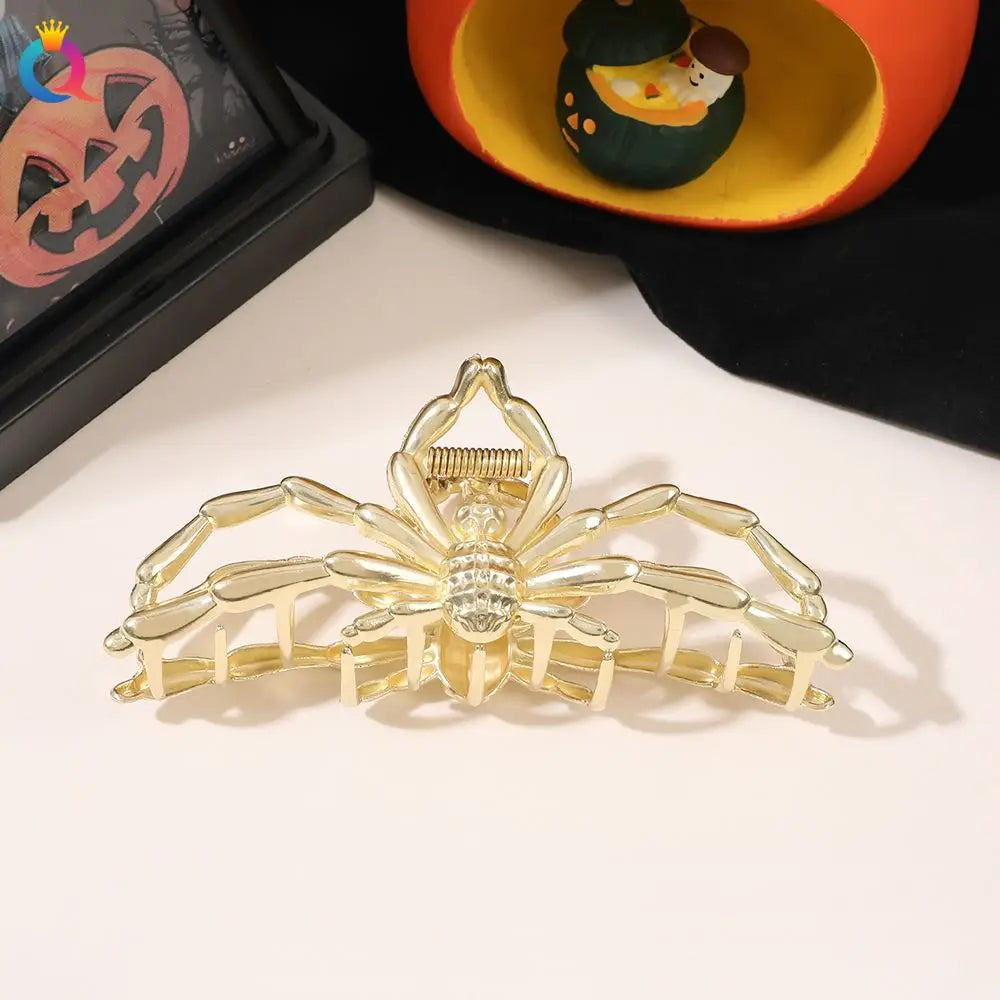 1Pcs Halloween Black Spider Hair Claw Clips with Pearl Charm Design,Metal Gothic Punk Hair Clips Strong Hold Hair Accessories