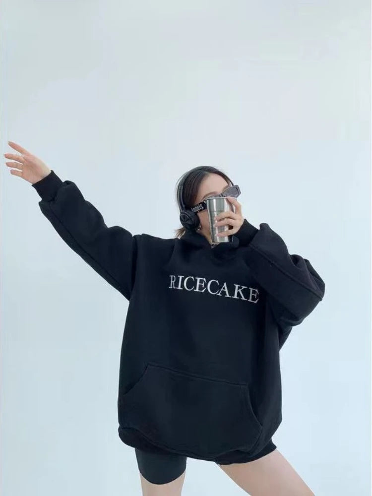 Hikigawa Chic Fashion Floral Embroidery Hoodies Women Coats Autumn Casual Loose All Match Hooded Pullover Outerwear Tops Mujer