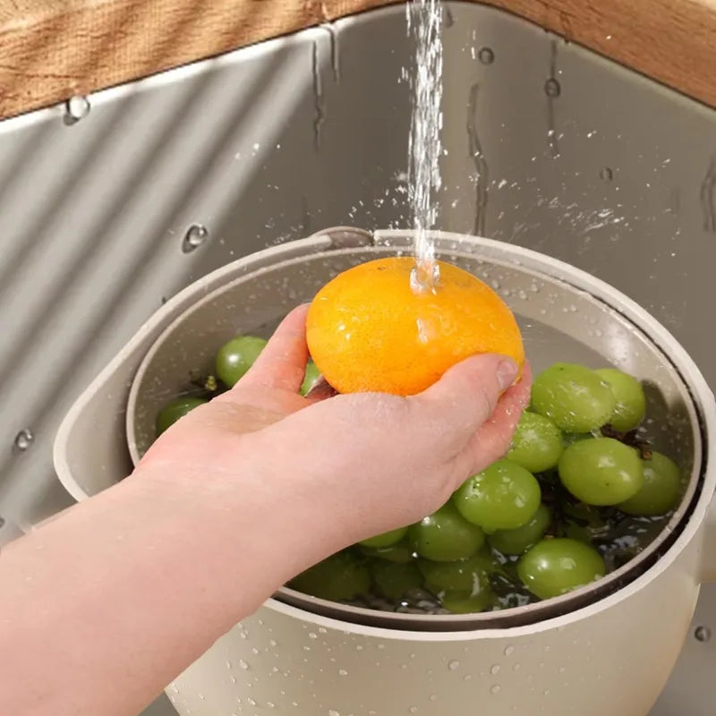 Dual-Layer Rotating Colander with Wash Bowl Premium Food Strainer for Pasta Fruits and Vegetables BPA-Free Kitchen Innovation