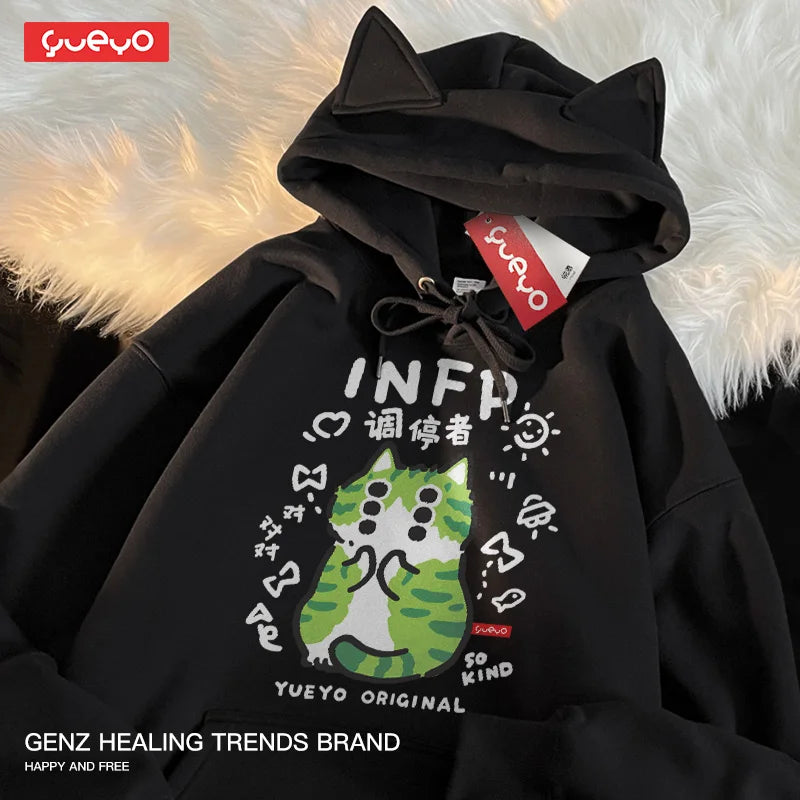 Original Fce-lined Hoodie Men's Spring MBTI Mediator INFP  Ear Design Comfortable Loose Fit Youthful Trendy Polyester C...