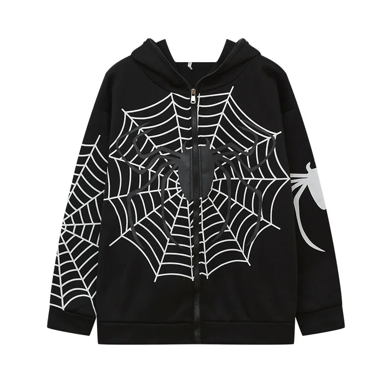2024 Cross Border Spider Web Zipper Sweater Women's Casual Trendy Hoodie Spring and Autumn Fleece American Coat