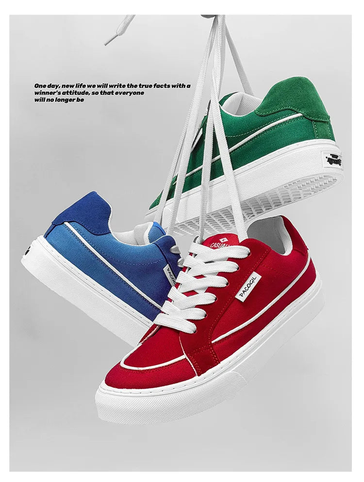 Men's Casual Canvas Shoes Spring Trendy Sports Leisure Skateboarding Shoes Student Low Top Flat Laced Breathable Sneakers