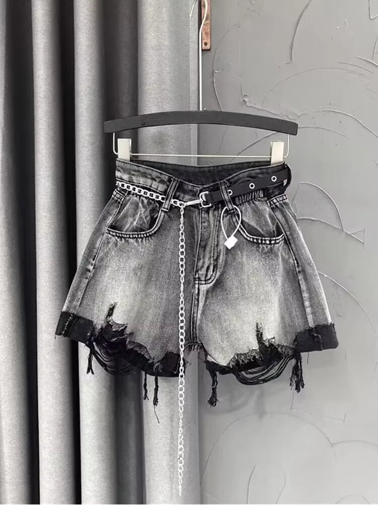 female fashion casual summer cool women denim booty Shorts high waists fur-lined leg-openings sexy short Jeans in gray
