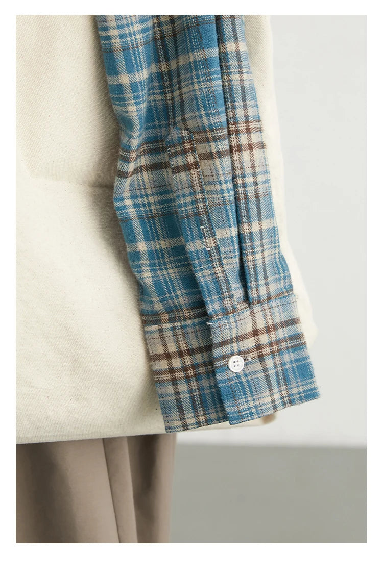 CHIC VEN Women's Cotton Shirt Single Breasted Loose New Retro Color Blocked Grid Female Blouses Autumn Spring 2024