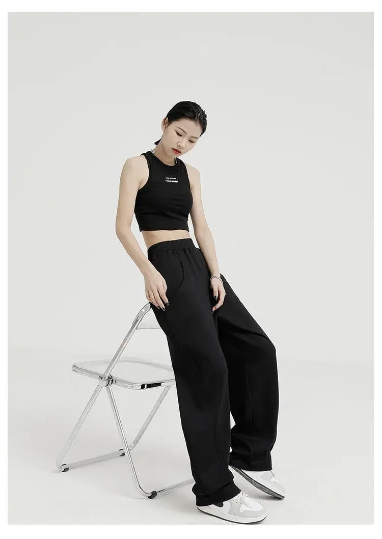 Autumn New Style Light Tawny Women's Sports Pants Loose Sweatpants Banana Shape Hiphop Elastic Waist Wide Leg Trousers