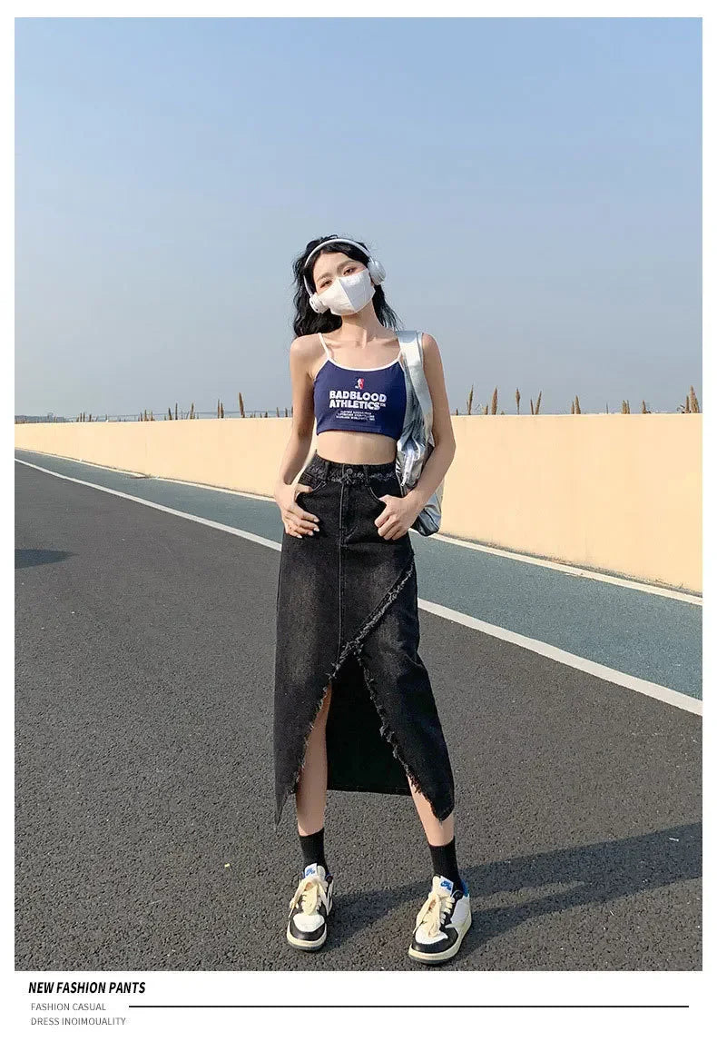 Fashionable Denim Skirt For Women High-waisted A- line Hip Covering Long Dress Casual Style Perfect For Summer 2024