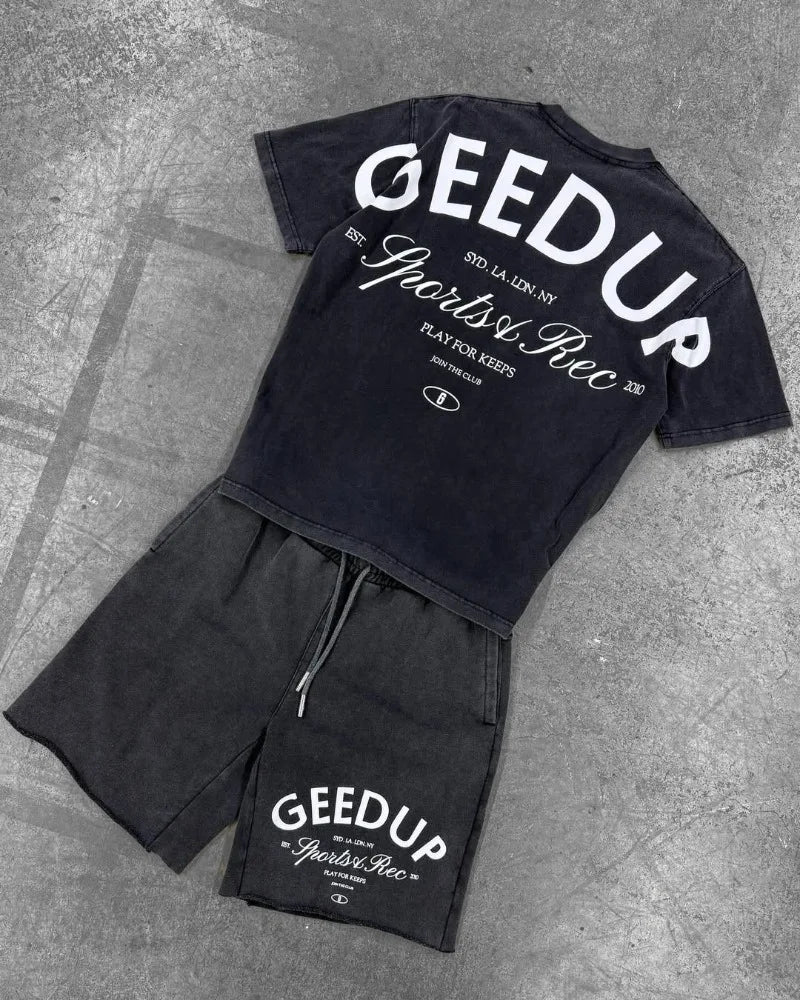 American Hip-hop Harajuku Trendy Brand Oversized Cotton Round Neck T-shirt Men Y2k Casual High Street Loose Sports Shorts Women