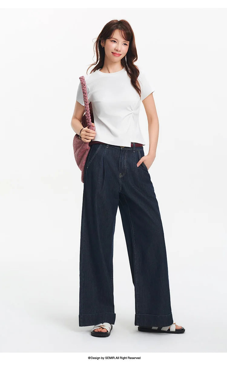 Semir Twist Knot Design Short Sleeve Tee Women Slim Fit 2025 Summer New Fashionable Casual Top