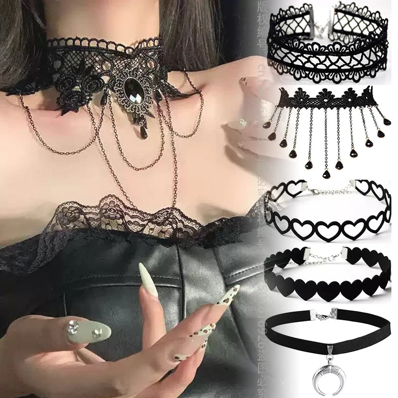Girl Black Lace Choker Necklace For Women Trendy Neck Chain Collarbone Necklaces Punk Lolita Gothic jewelry For Girls Vintage